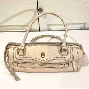 Cole Haan Barrel Satchel ZIP Pockets Pebble Leather Bag Purse Color Beige Size S